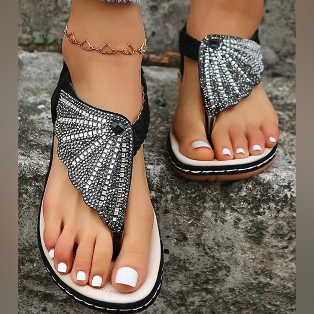 R.Z. - Black Rhinestone-Embellished Sandal - size 39 (8) - new